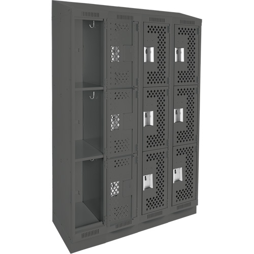Casiers Clean Line, 3 niveaux, Bloc de 4, 48" x 18" x 82", Acier, Charbon, Rivet (assembl&eacute;), Perfor&eacute; FMT Sales Ltd