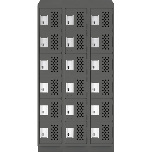 Assembled Lockerettes Clean Line Perforated Economy Lockers, 6 -tier, Bank of 3, 18" x 72" x 12", Steel FMT Sales Ltd