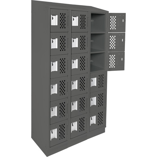 Assembled Lockerettes Clean Line Perforated Economy Lockers, 6 -tier, Bank of 3, 18" x 72" x 12", Steel FMT Sales Ltd