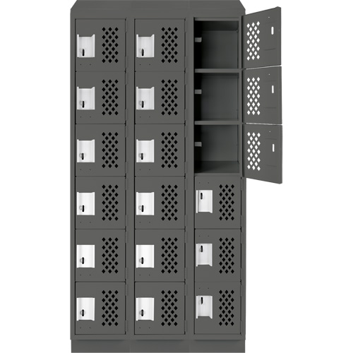 Assembled Lockerettes Clean Line Perforated Economy Lockers, 6 -tier, Bank of 3, 18" x 72" x 12", Steel FMT Sales Ltd