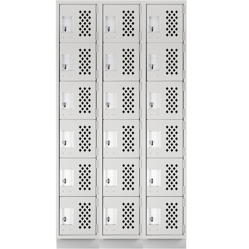 Assembled Lockerettes Clean Line Perforated Economy Lockers, 6 -tier, Bank of 3, 18" x 72" x 12", Steel FMT Sales Ltd