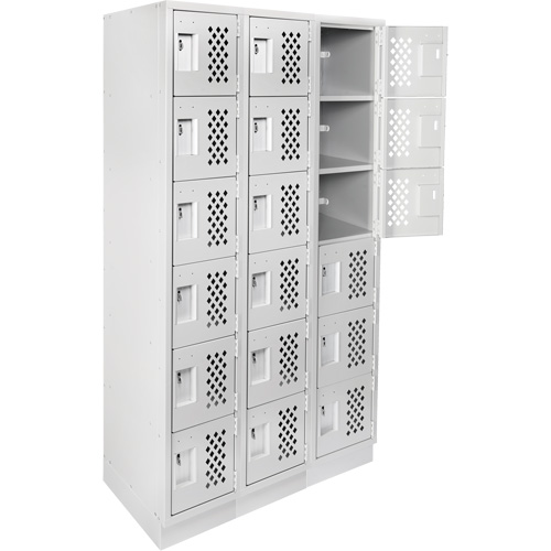 Assembled Lockerettes Clean Line Perforated Economy Lockers, 6 -tier, Bank of 3, 18" x 72" x 12", Steel FMT Sales Ltd