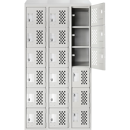 Assembled Lockerettes Clean Line Perforated Economy Lockers, 6 -tier, Bank of 3, 18" x 72" x 12", Steel FMT Sales Ltd