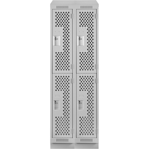 Clean Line Lockers, 2 -tier, Bank of 2, 24" x 12" x 82", Steel, Grey, Rivet (Assembled), Perforated FMT Sales Ltd