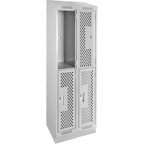 Clean Line Lockers, 2 -tier, Bank of 2, 24" x 12" x 82", Steel, Grey, Rivet (Assembled), Perforated FMT Sales Ltd