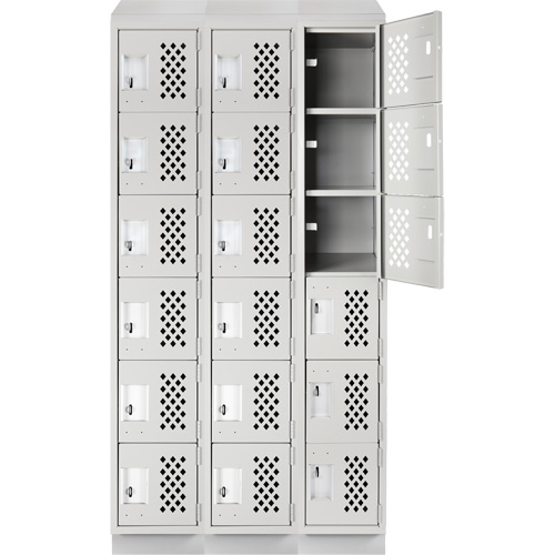Assembled Lockerettes Clean Line Perforated Economy Lockers, 6 -tier, Bank of 3, 18" x 72" x 12", Steel FMT Sales Ltd
