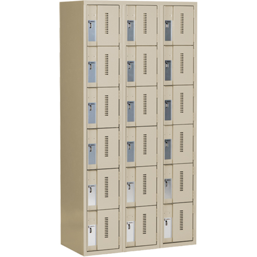 Concorde Heavy-Duty Lockers, 6 -tier, Bank of 3, 36" x 18" x 72", Steel, Beige, Welded (Assembled) FMT Sales Ltd
