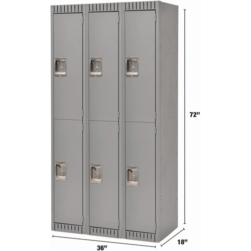 Casiers, 2 niveaux, Bloc de 3, 36" x 18" x 72", Acier, Gris, Rivet (assembl&eacute;) FMT Sales Ltd
