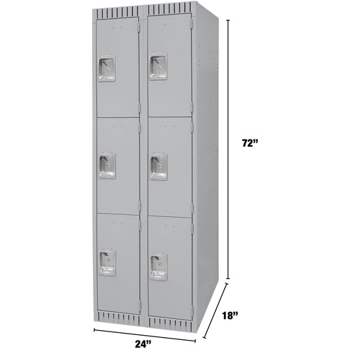 Lockers, 3 -tier, Bank of 2, 24" x 18" x 72", Steel, Grey, Knocked Down FMT Sales Ltd