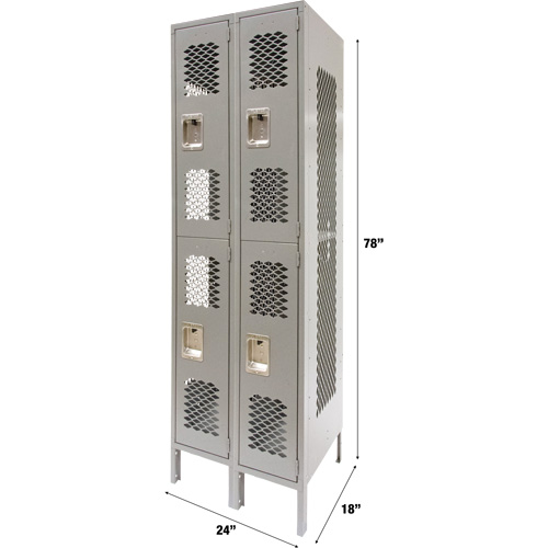 Casiers ventil&eacute;s, 2 niveaux, Bloc de 2, 24" x 18" x 78", Acier, Gris, D&eacute;mont&eacute;, Perfor&eacute; FMT Sales Ltd