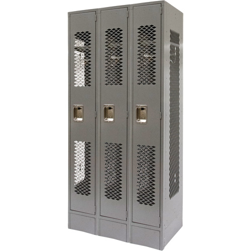 Vented Lockers, Bank of 3, 36" x 18" x 78", Steel, Grey, Knocked Down, Perforated FMT Sales Ltd