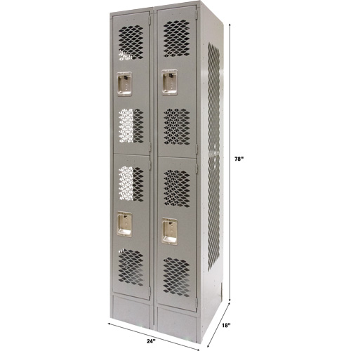 Casiers ventil&eacute;s, 2 niveaux, Bloc de 2, 24" x 18" x 78", Acier, Gris, D&eacute;mont&eacute;, Perfor&eacute; FMT Sales Ltd