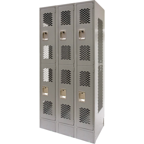 Casiers ventil&eacute;s, 2 niveaux, Bloc de 3, 36" x 18" x 78", Acier, Gris, D&eacute;mont&eacute;, Perfor&eacute; FMT Sales Ltd