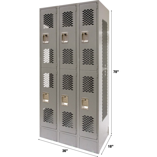 Casiers ventil&eacute;s, 2 niveaux, Bloc de 3, 36" x 18" x 78", Acier, Gris, D&eacute;mont&eacute;, Perfor&eacute; FMT Sales Ltd
