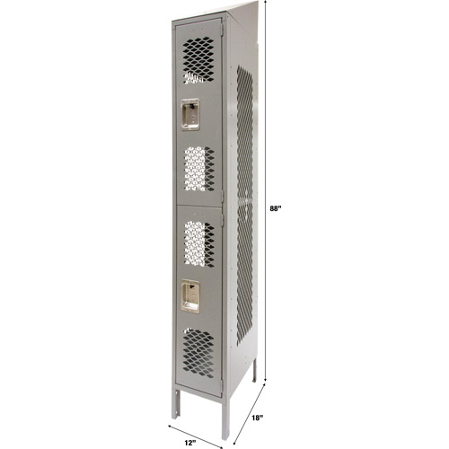 Vented Lockers, 2 -tier, 12" x 18" x 88", Steel, Grey, Knocked Down, Perforated FMT Sales Ltd