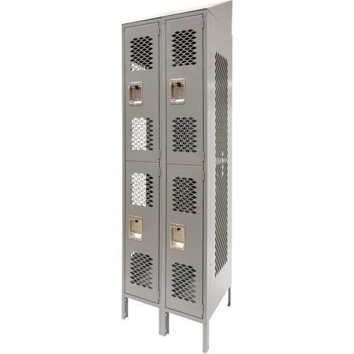 Vented Lockers, 2 -tier, Bank of 2, 24" x 18" x 88", Steel, Grey, Knocked Down, Perforated FMT Sales Ltd