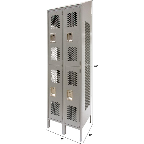 Vented Lockers, 2 -tier, Bank of 2, 24" x 18" x 88", Steel, Grey, Knocked Down, Perforated FMT Sales Ltd