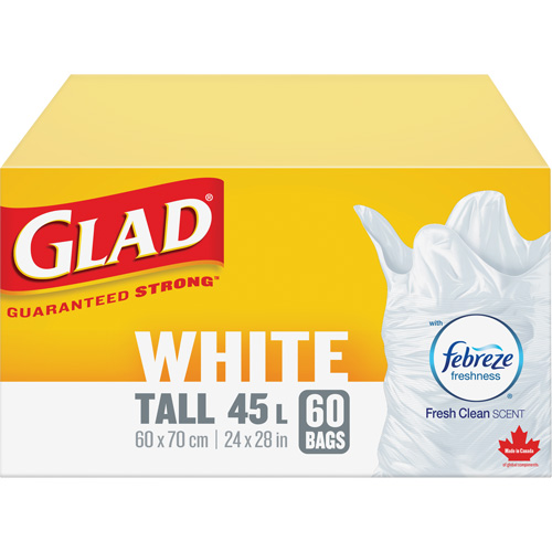 Sacs &agrave; ordures hauts 45 L avec Febreze, R&eacute;gulier, 24" la x 28" lo, Blanc FMT Sales Ltd