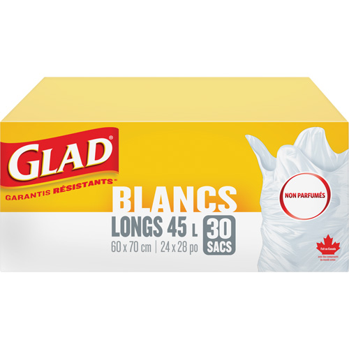 Sacs &agrave; ordures hauts 45 L sans parfum, R&eacute;gulier, 24" la x 28" lo, Blanc FMT Sales Ltd