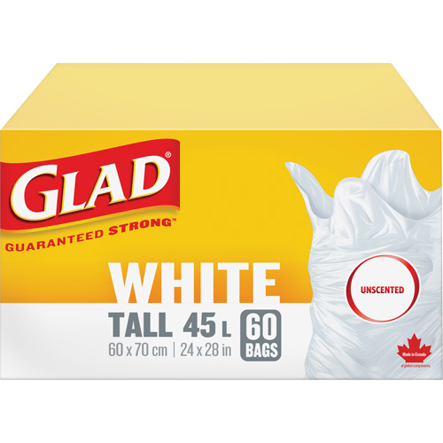 Tall 45L Unscented Garbage Bags, Regular, 24" W x 28" L, White FMT Sales Ltd