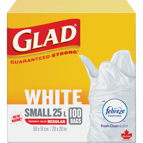 Petits sacs &agrave; ordures 25 L avec Febreze, R&eacute;gulier, 20" la x 20" lo, Blanc FMT Sales Ltd