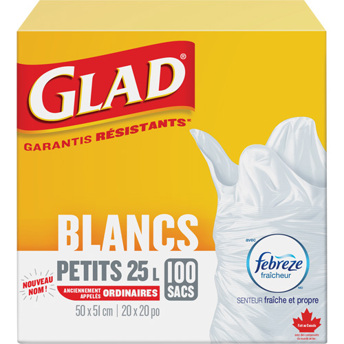 Petits sacs &agrave; ordures 25 L avec Febreze, R&eacute;gulier, 20" la x 20" lo, Blanc FMT Sales Ltd