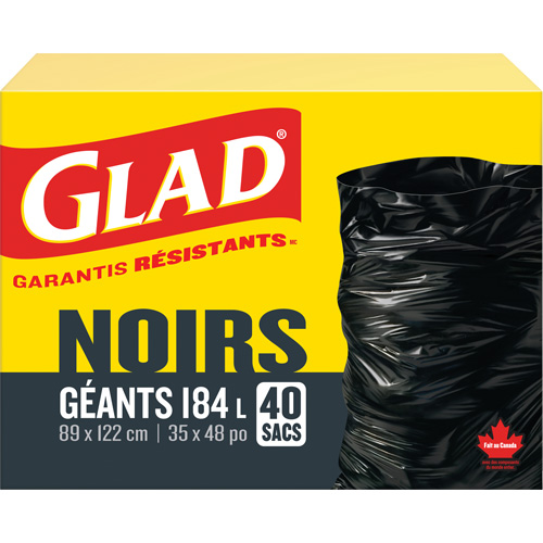 Sacs &agrave; ordures 184 L, R&eacute;gulier, 35" la x 48" lo, Noir FMT Sales Ltd