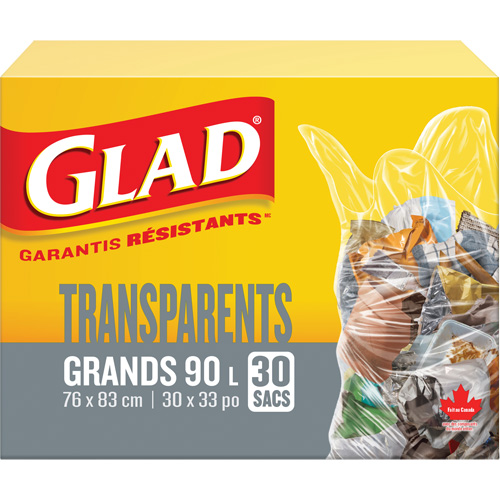 Sacs &agrave; ordures 90 L, R&eacute;gulier, 30" la x 33" lo, Transparent FMT Sales Ltd