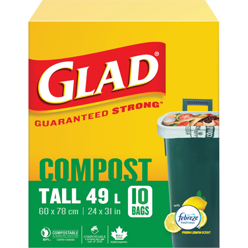 Tall Compostable Bags, Regular, 31" L x 24" W, Brown, 49 L (13 Gal.) Capacity FMT Sales Ltd
