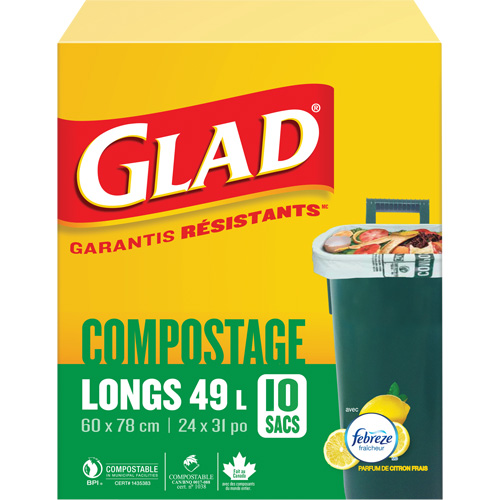 Tall Compostable Bags, Regular, 31" L x 24" W, Brown, 49 L (13 Gal.) Capacity FMT Sales Ltd