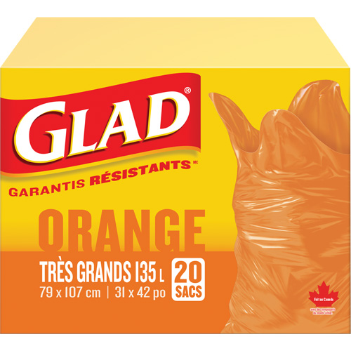 135L Garbage Bags, Regular, 31" W x 42" L, Orange FMT Sales Ltd