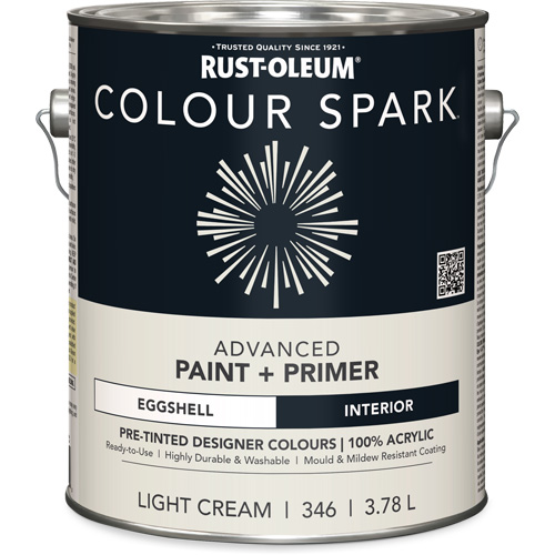 Colour Spark Interior Pre-Tinted Paint + Primer Wall Paint, White Cotton, Semi-Gloss, 3.78 L, Gallon FMT Sales Ltd