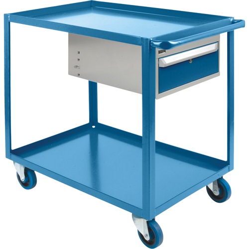 Heavy Duty Shelf Cart with Drawer, 1200 lbs. Capacity, Steel, 24" x W, 36" x H, 39" D, Rubber Wheels, All-Welded, 1 Drawers FMT Sales Ltd