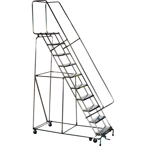 Lockstep Rolling Ladders, 7 Steps, 24" Step Width, 70" Platform Height, Stainless Steel FMT Sales Ltd