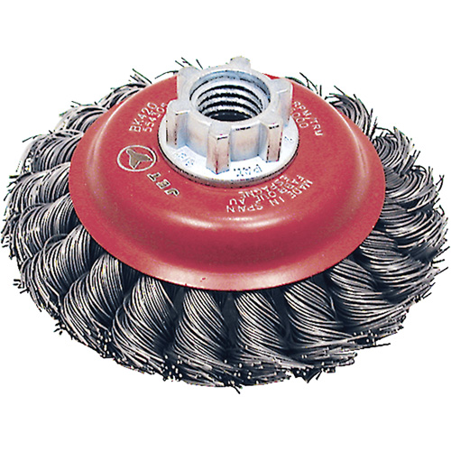 Brosse conique &agrave; fils torsad&eacute;s BK420T, Dia. 4", Fils 0,02", Arbre 5/8"-11, Acier FMT Sales Ltd