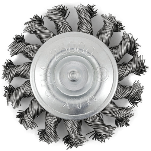 Shaft Mounted Knot Twisted Radial Brush, 3" Dia., 0.02" Fill, 1/4" Arbor, Stainless Steel FMT Sales Ltd