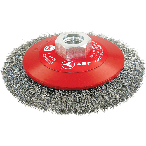 Brosse conique biseaut&eacute;e &agrave; fils sertis, haute performance, Dia. 4-1/2", Fils 0,014", Arbre 5/8"-11, Acier FMT Sales Ltd