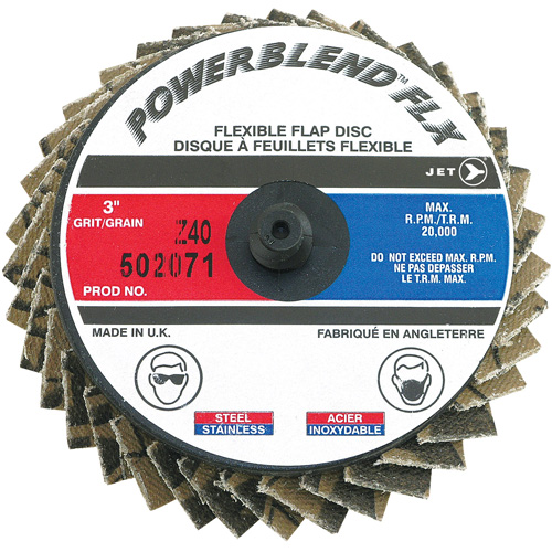Disque &agrave; lamelles &agrave; rouler Powerblend FLX, 3" x Type R, Grain Z40, Alumine de zirconium FMT Sales Ltd