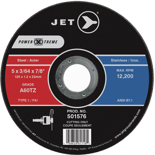 POWER-XTREME Cut-Off Wheel, 5" x 3/64", 7/8" Arbor, Type 1, 12200 RPM FMT Sales Ltd