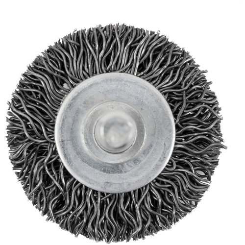 Brosse radiale &agrave; fils cr&ecirc;p&eacute;s mont&eacute; sur mandrin 126, 1-1/2", Fils 0,02", Tige 1/4" FMT Sales Ltd
