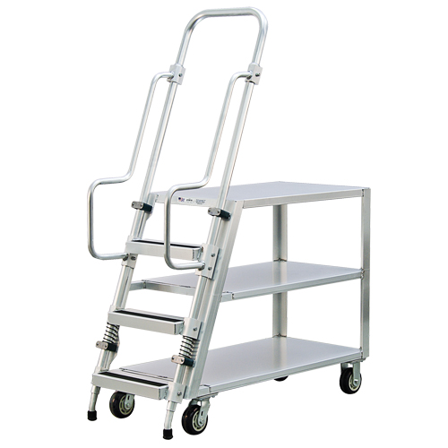 Aluminum Stock Picking Ladder Cart, Aluminum, 22" W x 51-1/2" D, 3 Shelves, 800 lbs. Capacity FMT Sales Ltd
