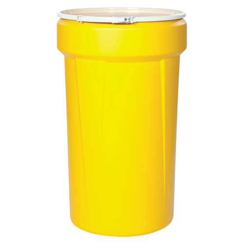 Baril emboîtable en poly&eacute;thyl&egrave;ne, 55 gal. US (45 gal. imp.), Dessus ouvert, Jaune FMT Sales Ltd