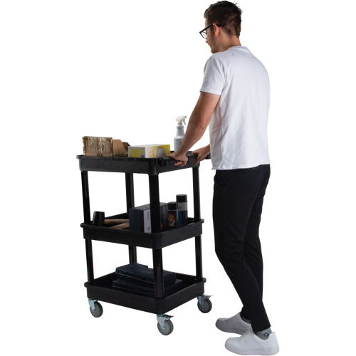 Utility Cart with Deep Lip Shelf, 3 Tiers, 19" x 39-1/2" x 28-1/4", 330 lbs. Capacity FMT Sales Ltd