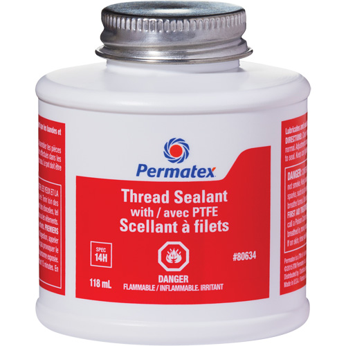 Thread Sealant with PTFE, Brush Top Bottle, 118 ml, -54°C - 150°C/-65°F - 300°F FMT Sales Ltd