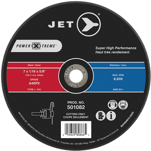POWER-XTREME Cut-Off Wheel, 7" x 1/16", 5/8" Arbor, Type 1, 8600 RPM FMT Sales Ltd