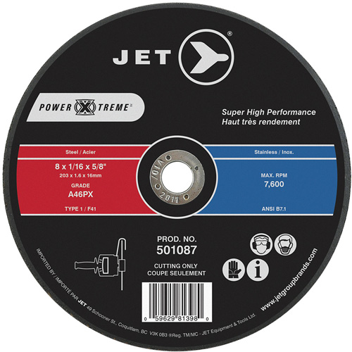 POWER-XTREME Cut-Off Wheel, 8" x 1/16", 5/8" Arbor, Type 1, 7600 RPM FMT Sales Ltd