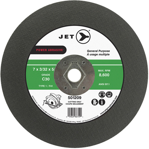 C30 Power Abrasive Cut-Off Wheel, 7" x 0.094", 5/8" Arbor, Type T1, 8600 RPM FMT Sales Ltd