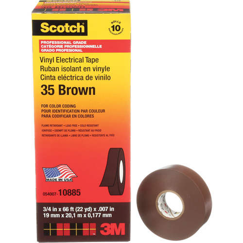 Ruban isolant en vinyle pour codification par couleur Scotch, 19 mm (3/4") la x 20 m (66') lo, 7 mils, Brun FMT Sales Ltd