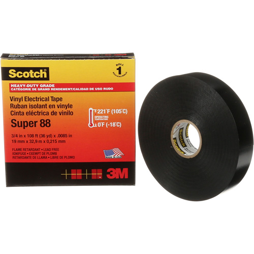Ruban isolant Super 88 de calibre professionnel Scotch, 19 mm (3/4") la x 32,9 m (108') lo, 8,5 mils, Noir FMT Sales Ltd