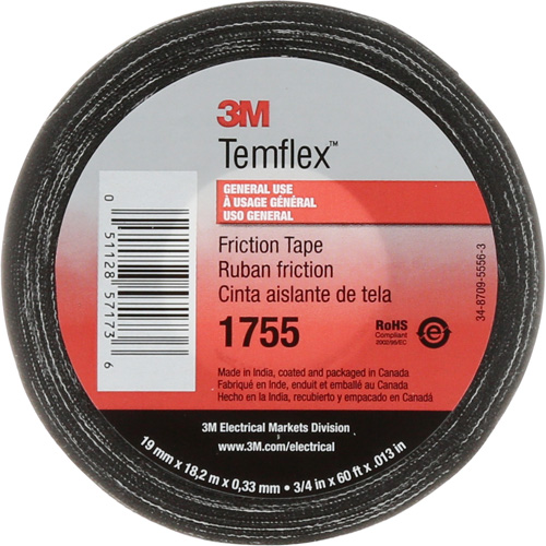 Ruban de chatterton Temflex 1755, 19 mm (3/4") x 18,28 m (60'), Noir FMT Sales Ltd